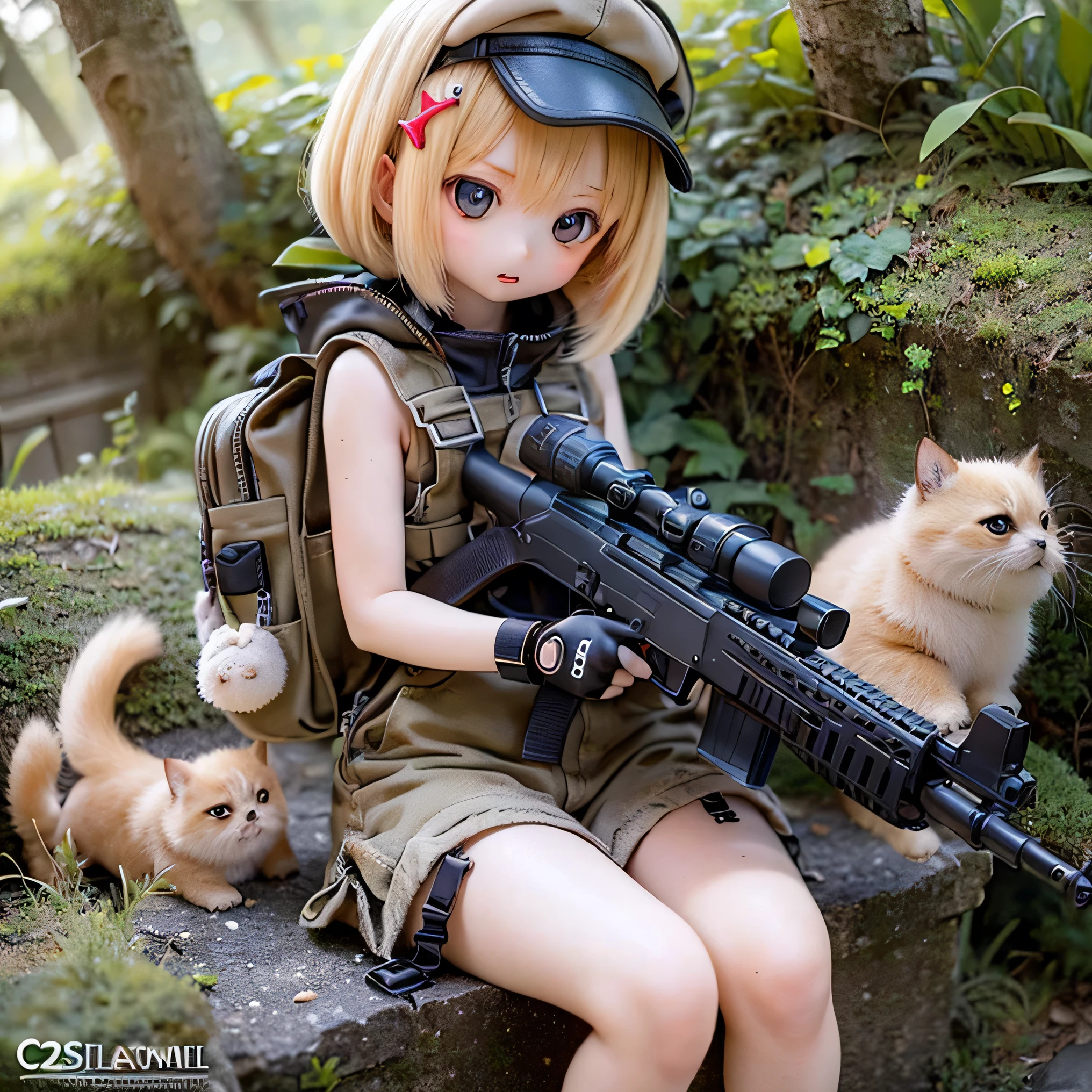 top-quality、masterpiece、hight resolution、女の子 1 人、Beautiful expression、On the body、(high-detail skin:1.2)、8K UHD、Digital SLR、Soft lighting、hightquality、volume illumination、Frankness、hight resolution、4K、8K、Bokeh、mideum breasts、Open fingers、(hair-color:a blond:1)、White panties without bra、Sheer tank top、goggles、Jungle Boots、Handgun、Wasteland、A desert、jeep、heavy machine gun、Anti-tank guns、perspiring、Covered in love juice、Semen