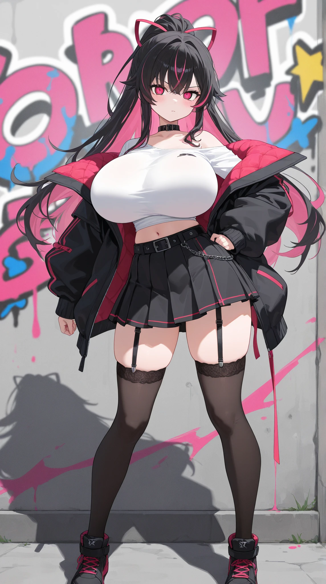 seductive lust curve punk girl with converse sneakers and long black striped knee socks, show micro bikini, goddess seductive anatomy, biggest nacked seductive breasts, grunge style wear, very short school skirt, long curly hair, hyper detailed hdr 8k