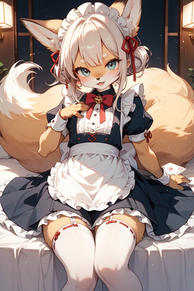 ((best quality)), ((​masterpiece)), (Detailed) wolf girl and fox girl cosplay as maids, cuddle