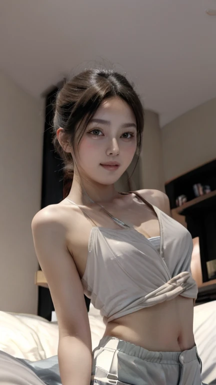 Ultra detail, high resolution, Ultra detailed, Best quality, Amazing, Top quality,Unified 8K wallpapers, Cinematic lighting, fully body photo, small round breasts, Miss Asia, beauty model, Noble and elegant clothing, silky lingeries, Earrings, (((Trendy hairstyles)))