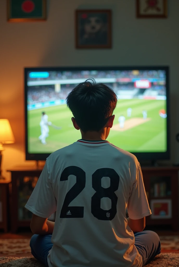 Image cricket watching in televisnion young men men name Satyam jersey number 25 yellow hoodie  side face without weared 
Satyam side face 