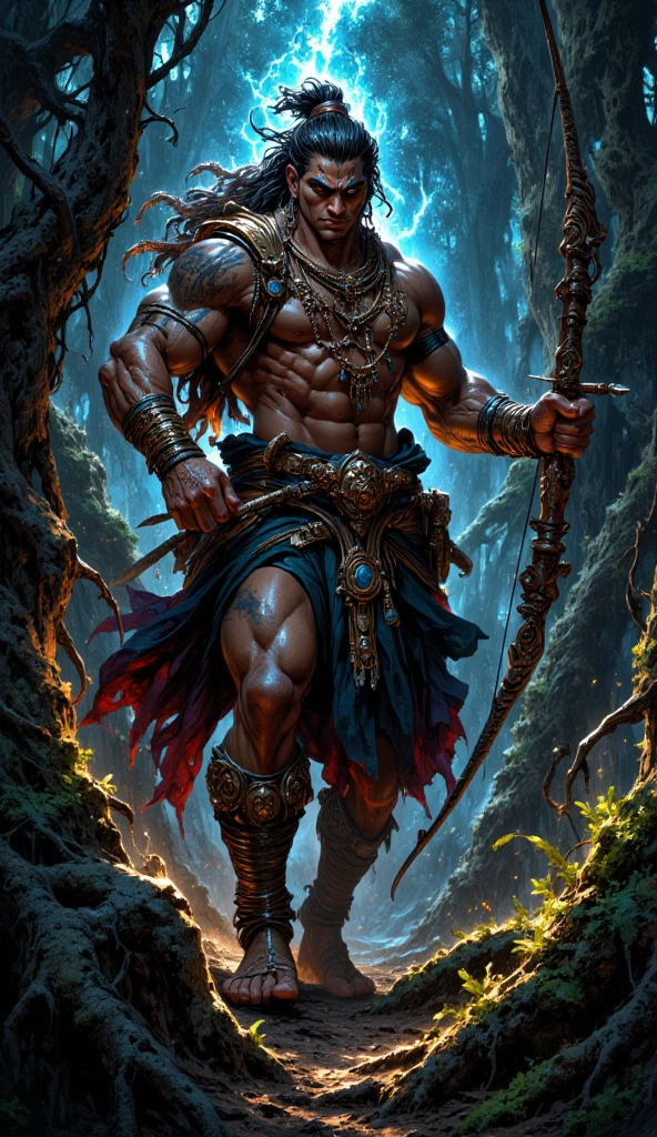 an indian warrior, hunting souls with his bow, killing a soul