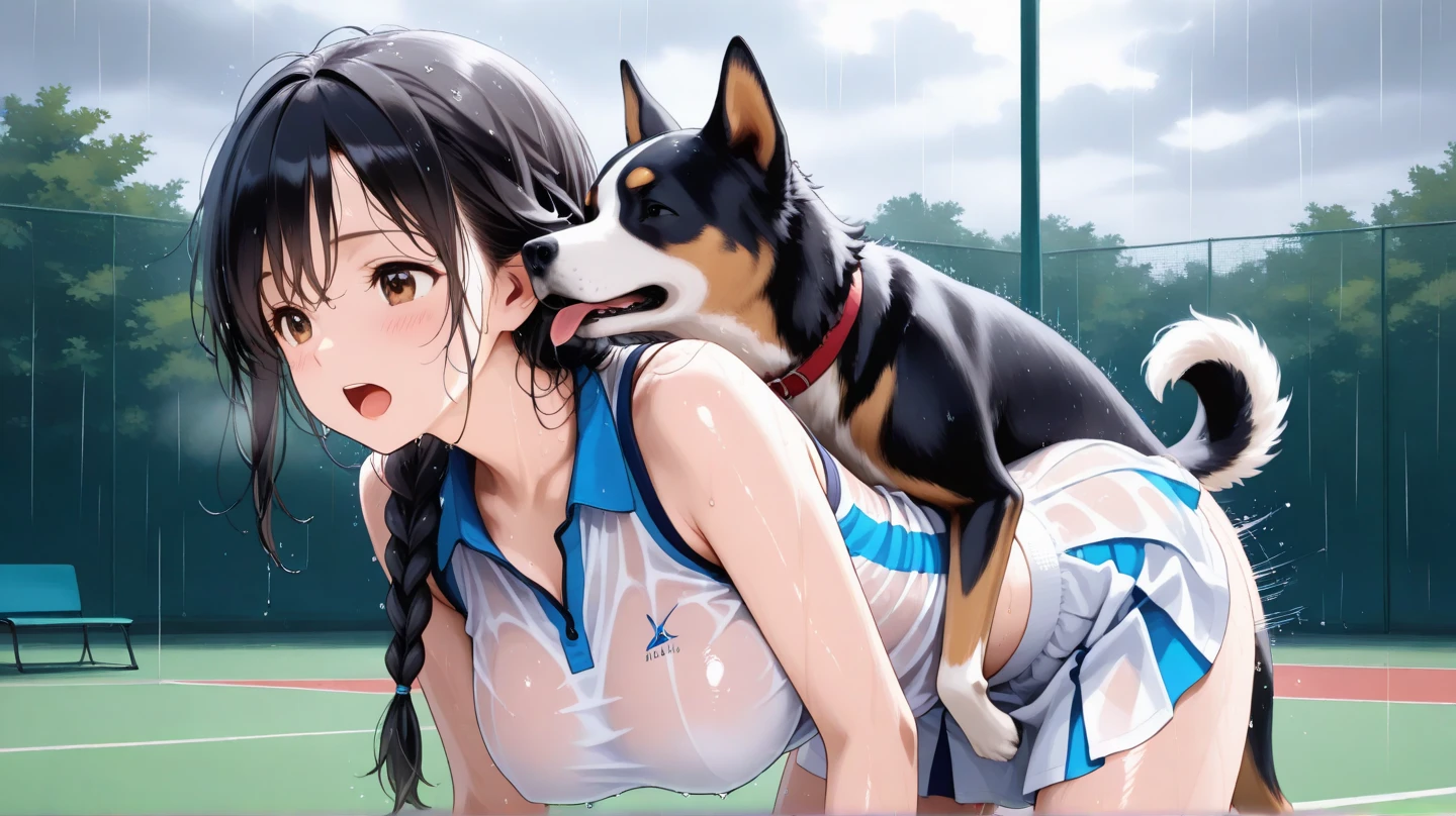 score_9, score_8_up, score_7_up, 1girl, suguha \(sword art online\), tanlines, rolling eyes, (1dog:1.5), fucking, large breasts, dog collar, dog park setting, gradient background, white border, rough sex, forceful sex, motion lines, pussy, 2D, anime, pleasure, drooling, exposed breasts, exposed pussy, nudity, kneeling, on all fours, dog collar on neck, leash, pixelart, pixel, (surrounded by dog penises:1.4)