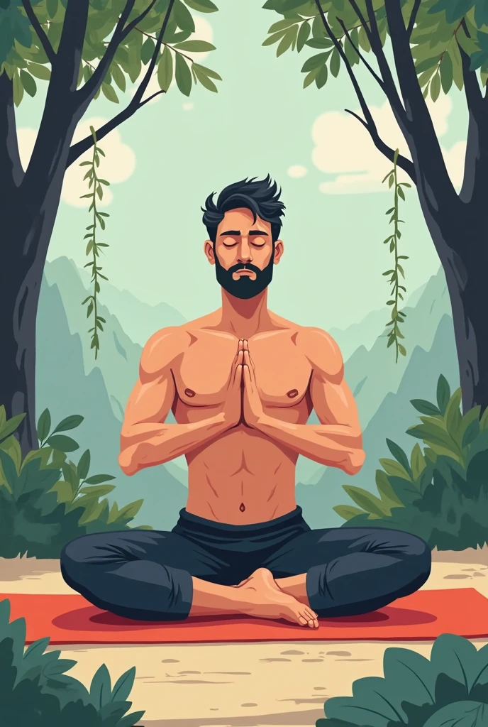 naughty man, meditating in the middle of nature, many birds near him, very realistic image, 4K, people in the background, very sunny day