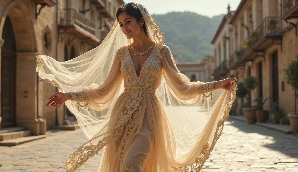 A Moroccan woman dancing in white