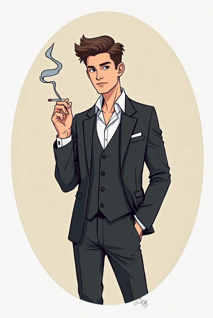 Standing Male character Detective Loki from movie "Prisoners". He's wearing a dark-colored jacket over a white dress shirt. He is also wearing dark pants and dark shoes. His hair is neatly styled, and he appears to be holding a cigarette in his right hand. The overall look is somewhat formal with a casual outer layer.