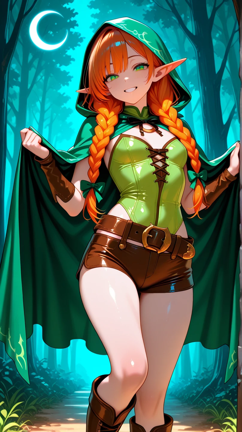 A tall sexy nice friendly happy Soviet Russian military girl with long smooth red hair and brown eyes and pink lips wears a metallic green top with a black patch on her chest and a yellow ribbon on her waist and a large metallic green pants with a sensual thigh and a large yellow boot wearing a black Soviet winter cap