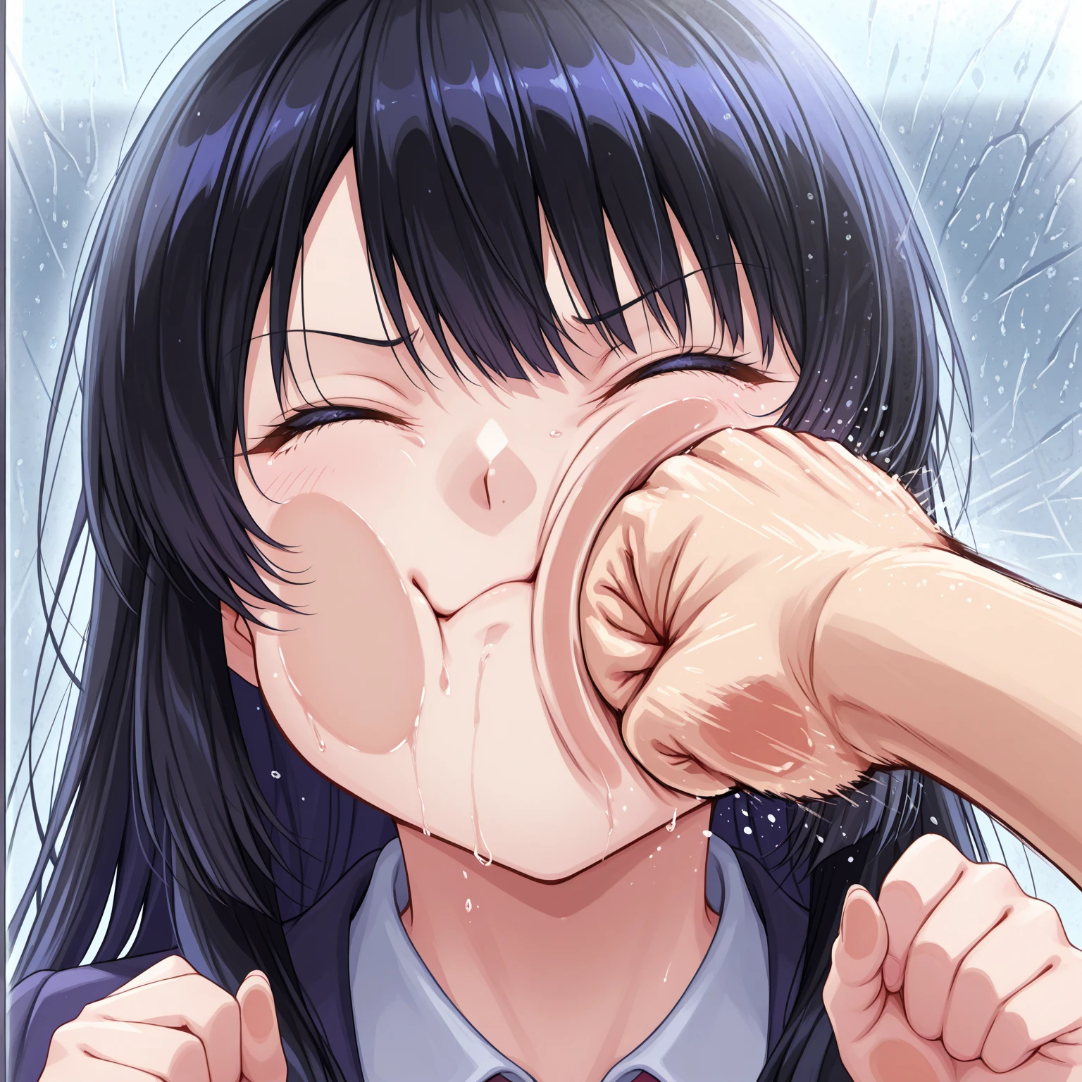 A lot of sperm、Realistic,1 male、,1 Girl in nursing uniform、Very strong and impressive penis、Drooling