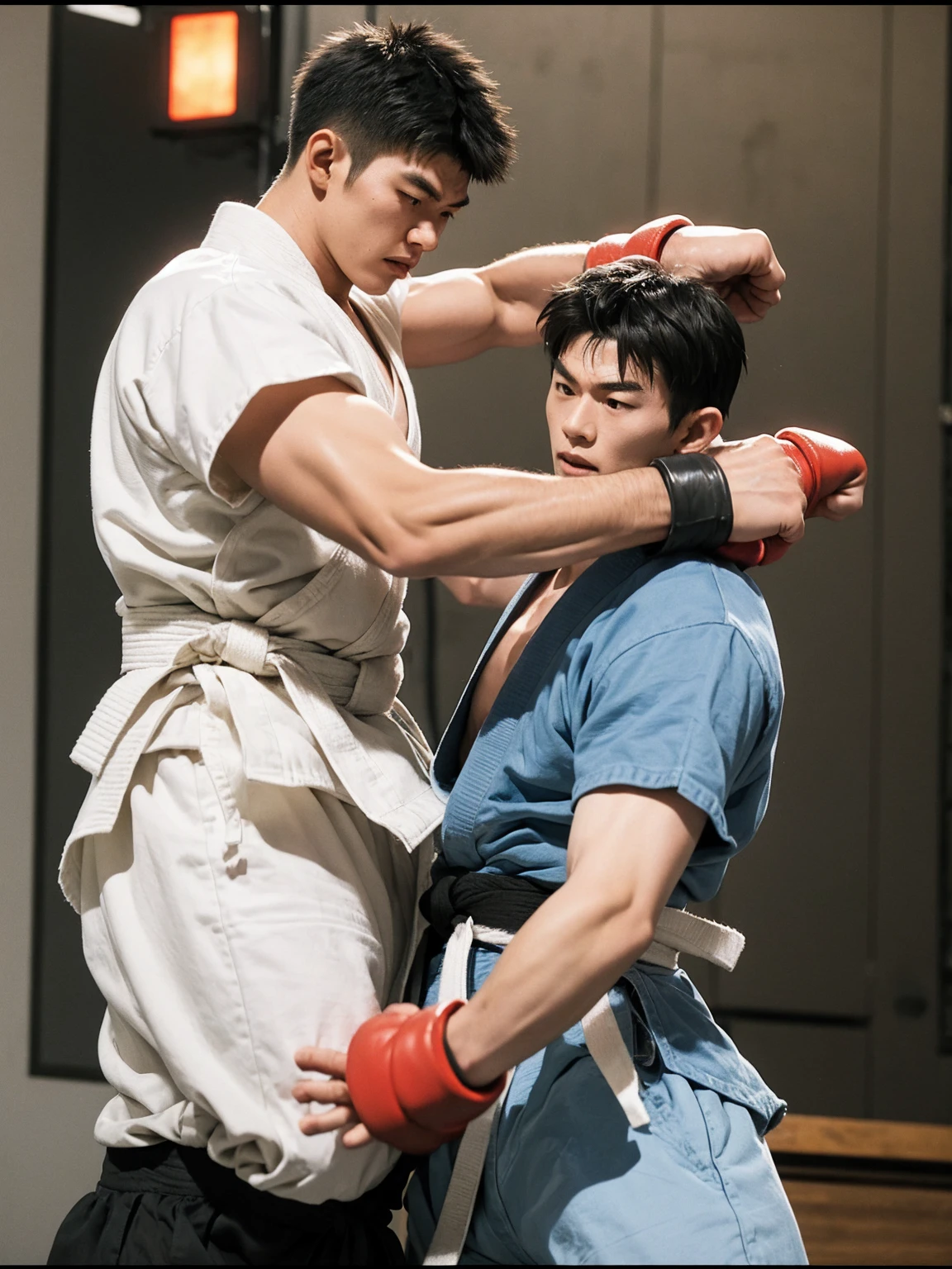 Two japanese men highschoolers fighting