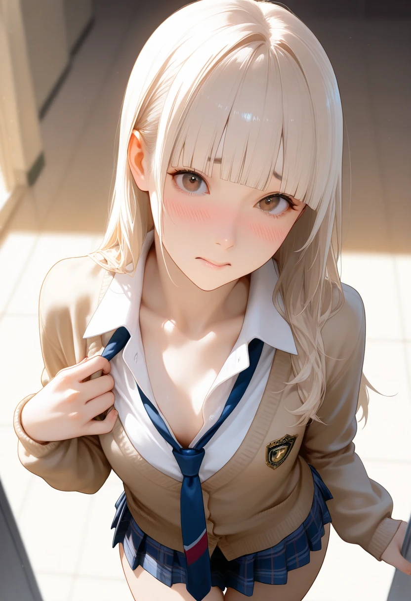 1girl, blonde hair, school uniform, sitting on a bench, waiting for the bus, bus station, city background, perfect eyes, perfect hands, ultra high res, cinematic angle, professional lighting, best quality, masterpiece, sidelighting, sharp, perfect focus, bokeh, photorealistic, (finely detailed beautiful eyes: 1.3), realistic, (3d face:1.1), (lustrous skin:1.5), (ultra high res intricate face details), (face skin pores:1.3), ultra high res cloth texture, 8k eye details, 8k pupils,