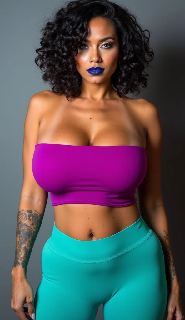 Fond turquoise,(((Black American girl, slightly voluptuous))),((((very huge bust))), Real human emotions,The sensation of light is intense,Light luxury, Simple et propre,Turquoise theme,Cosmetic,parfum,Pas trop par feuille,beste-Qualit, (((visage souriant)))