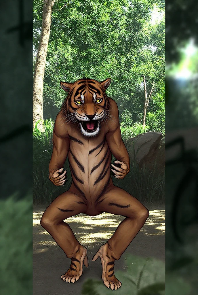 Upper body view of an anthro yautja in a rainforest, male, nipples, loincloth, bulge, big bulge,