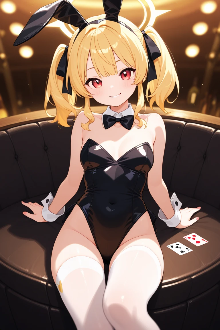 Browsing Caution,Hololive,natsuiro matsuri,One-sided tail,Bunny girl,Bunny ears headband,Fishnet tights,High heels,Sitting,Spread your legs,M字Spread your legs,Small breasts,Mischievous,Licking one's lips,background:casino