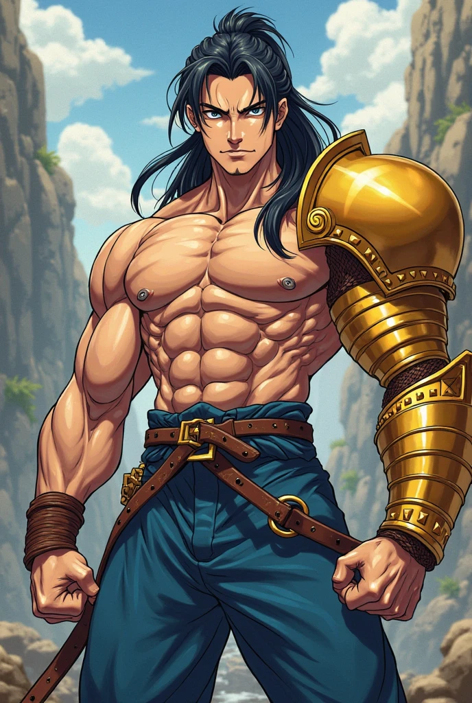 hungry clicker, sketch, cloud strife, 1boy, armor, blonde hair, blue eyes, closed mouth, earrings, fusion swords, high collar, jewelry, looking at viewer, male focus, masculine body, Muscular body, Imposing body, Imposing appearance, muscular arms, muscular legs, only body, trapezoid torso, sturdy body, muscular body, defined round and fleshy pecs, defined washboard ABS, defined arms, defined legs, dynamic pose over shoulder, ribbed shirt, shirt, short hair, shoulder armor, shoulder belt, single bare shoulder, single earring, sleeveless, sleeveless shirt, solo, spiked hair, sword, sword over shoulder, upper body, weapon, weapon over shoulder, ((masterpiece))