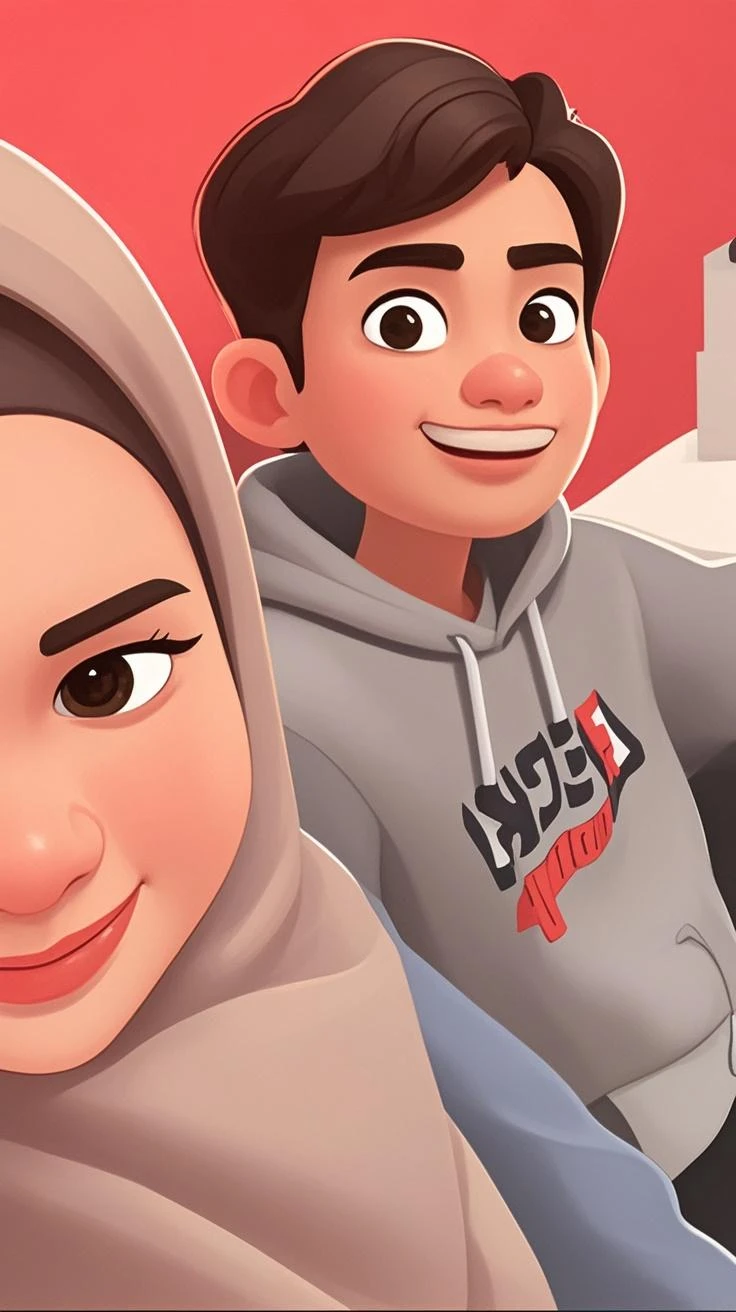 A girl yellow hijab and the man wear kemeja yellow