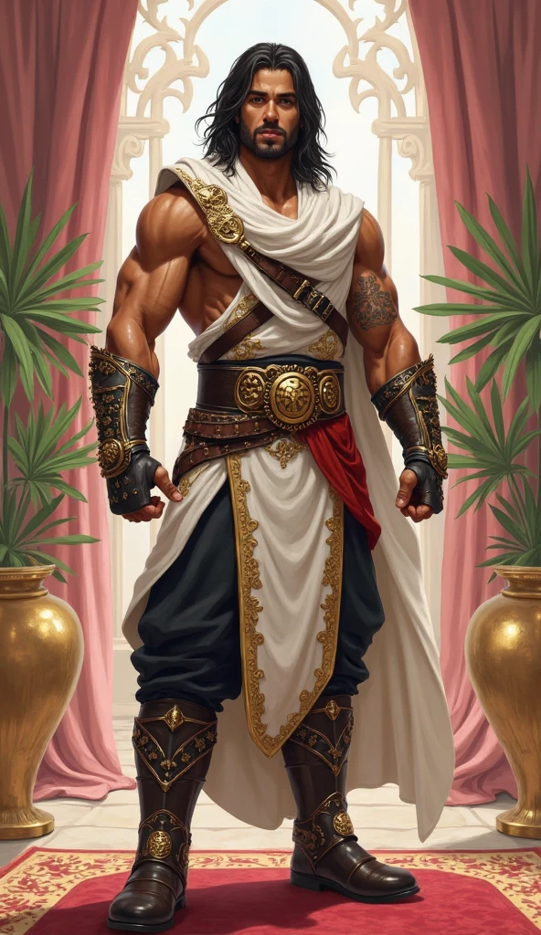 A young man with long white dreadlocks, dark skin, a melancholic expression, drooping eyelids and eyebrows, a lean face, a thin yet sturdy build, a tattered and ill-fitting light blue fantasy-style adventurer's shirt with short sleeves, revealing his abs, a silver breastplate on his left chest, a large sword is strapped to his back, a yellow belt, white coarse cloth trousers, stands nervously in a fantasy-style western town, this character embodies a finely crafted fantasy-style adventurer in anime style, exquisite and mature manga art style, dramatic, high definition, best quality, highres, ultra-detailed, ultra-fine painting, extremely delicate, professional, perfect body proportions, golden ratio, anatomically correct, symmetrical face, extremely detailed eyes and face, high quality eyes, creativity, RAW photo, UHD, 32k, Natural light, cinematic lighting, masterpiece-anatomy-perfect, masterpiece:1.5
