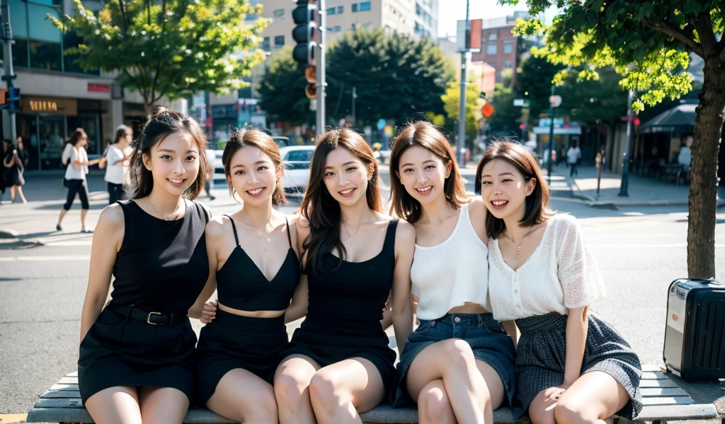 masterpiece, Better Quality, hight resolution, ((Photorealsitic:1.4, Raw photography, ultra high resolution,Top image quality: 1.4)), ((Do not split)),((upper body 1.5)), Beautiful detailed eyes, Natural Color Lip, ((Random Age)), ((A big smile:1.5)), ((Random and cute curly hair)), ((Random breast sizes from large to medium:1.3)), ((random clothes:1.6)), ((peer in from below)), ((Hotel)), ((Random and cute facial expressions)),, ((3 girls, Three people standing side by side:1.5)) very detailed and professional lighting, ((Random and cute facial expressions:1.5)), ((Waki Display:1.5)), ((I'm showing off my waki:1.5)), ((thigh visible:1.5))
