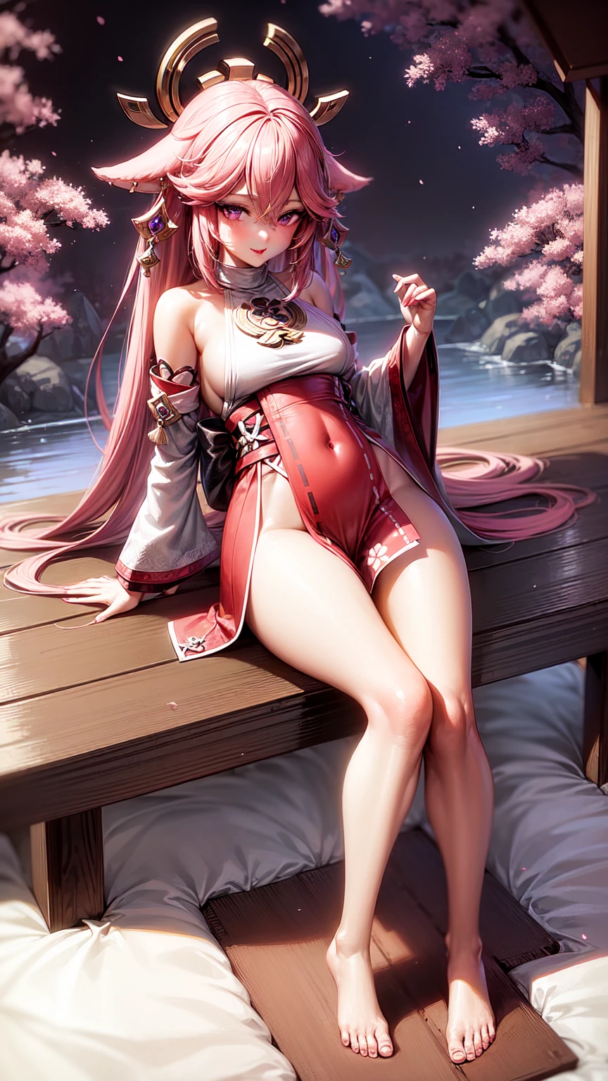masterpiece, highest quality, High resolution, Long Hair,Her hair is tied up in a bun、Drooping eyes,barefoot,Looking up,Embarrassed face,Angle from below、Big Breasts、China dress、The underwear is transparent、Pink Hair,In the mountains、The legs are thin、Clothes are wet、The clothes are torn,Gravure photoshoot、Doing Tai Chi、Straight bangs、Flesh-colored underwear