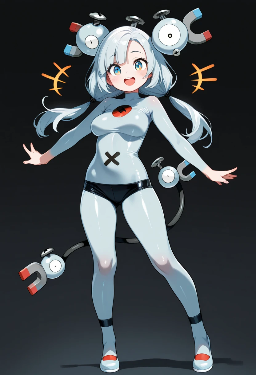 A girl is forced to dance in a white swimsuit, cute white hair, cat paw gloves, white cat ears, big grunt, White ponytail, my son is embarrassed