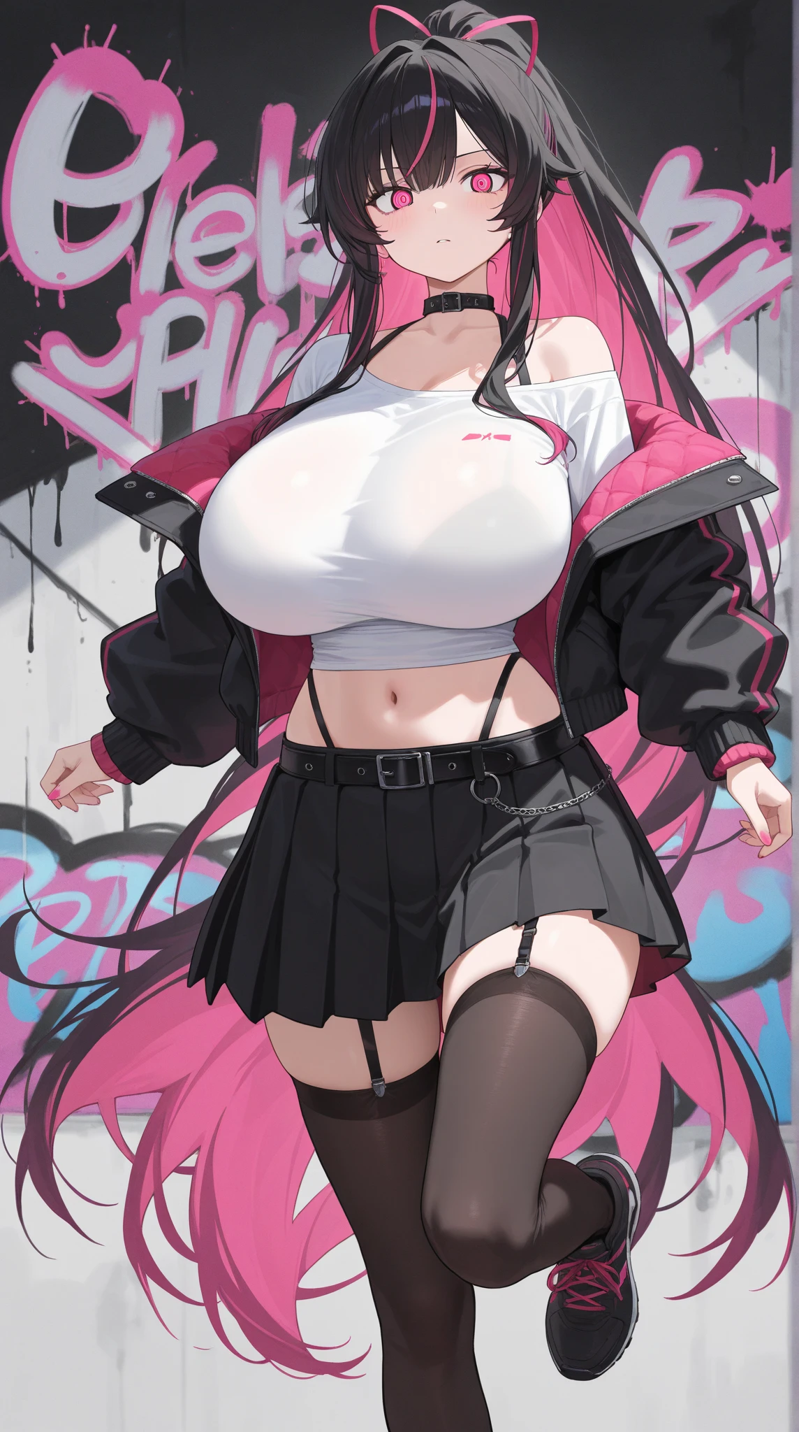 girl spacepunk, (1 girl:1.3), ((1 anime girl with extremely cute and beautiful black hair artificial cat ears walking seductively down the street)),
(large breasts:1.4), saggy breasts, (((black wavy bob hair:1.35, bangs;1.35 messy hair, bangs;1.35, colored inner hair, ear breathing))), (((artificial cat ears, artificial cat ears on head, big cat ears))), ((pink eyes:1.3, upturned eyes:1.3, perfect eyes ,beautiful detailed eyes, rainbow glows ultra-detailed deep pink purple eyes:1.1, gradient eyes:1, finely detailed beautiful eyes:1, symmetrical eyes:1, big highlight on eyes:1.2)), (fat:1.2), 7.5 life size, (((lustrous skin:1.5, bright skin: 1.5, skin tanned, shiny skin, very shiny skin, shiny body, plastic glitter skin, exaggerated shiny skin))), (spider lower abdomen, narrow waist, wide hip, athletic body, inflated legs, delicate detailed fingers, detailed body, detailed arms, human hands, detailed hands,),
cute, slutty, seductive, erotic, nsfw,
zettai ryouiki, revealing clothing, show skin, ((((underboob)))), (wearing a mechanical space body armor:1.3, mechanic thongs, bare legs), ((((crop top hoodie, cropped hoodie, hoodie))), (detailed outfit, detailed clothes),
(dynamic pose:1.0), solo focus, embarrassed, centered, scale to fit dimensions, Rule of thirds,
outdoors, (cyberpunk Background: 1.5, detailed background:1.25),
(Isometric: 1.0), double exposure, (masterpiece, best quality:1.3), (highres:1.5), absurdres, ultra detailed, cinematic light, realistic, ultra-realistic, high contrast, extraordinarily nice, vibrant colors, (intricate), HDR (High Dynamic Range),Ray Tracing,NVIDIA RTX,Super-Resolution,Unreal 5,Subsurface dispersion, PBR texture, Post-processing, Anisotropic filtering, Depth of field, Maximum clarity and sharpness, Multilayer textures, Albedo and specular maps, Surface shading, Accurate simulation of light-material interaction, Octane Render, Two-tone lighting, Wide aperture, Low ISO, White balance, 8K RAW, Saturation boost,
