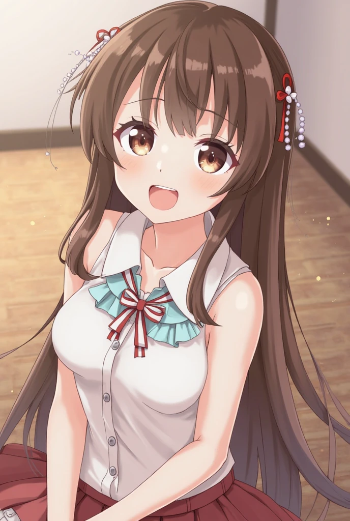 score_9, score_8_up, score_7_up,source_anime,(from front:1.2), 1girl,1boy,yuuki mikan,brown eyes,hair ornament,long hair,smile,breasts,small breasts,shiny skin,standing, blush,,(faceless male) , (1man is grabbing girl's thigh by back)<lora:Yabuki Kentarou_XL_PONY_V2:1>