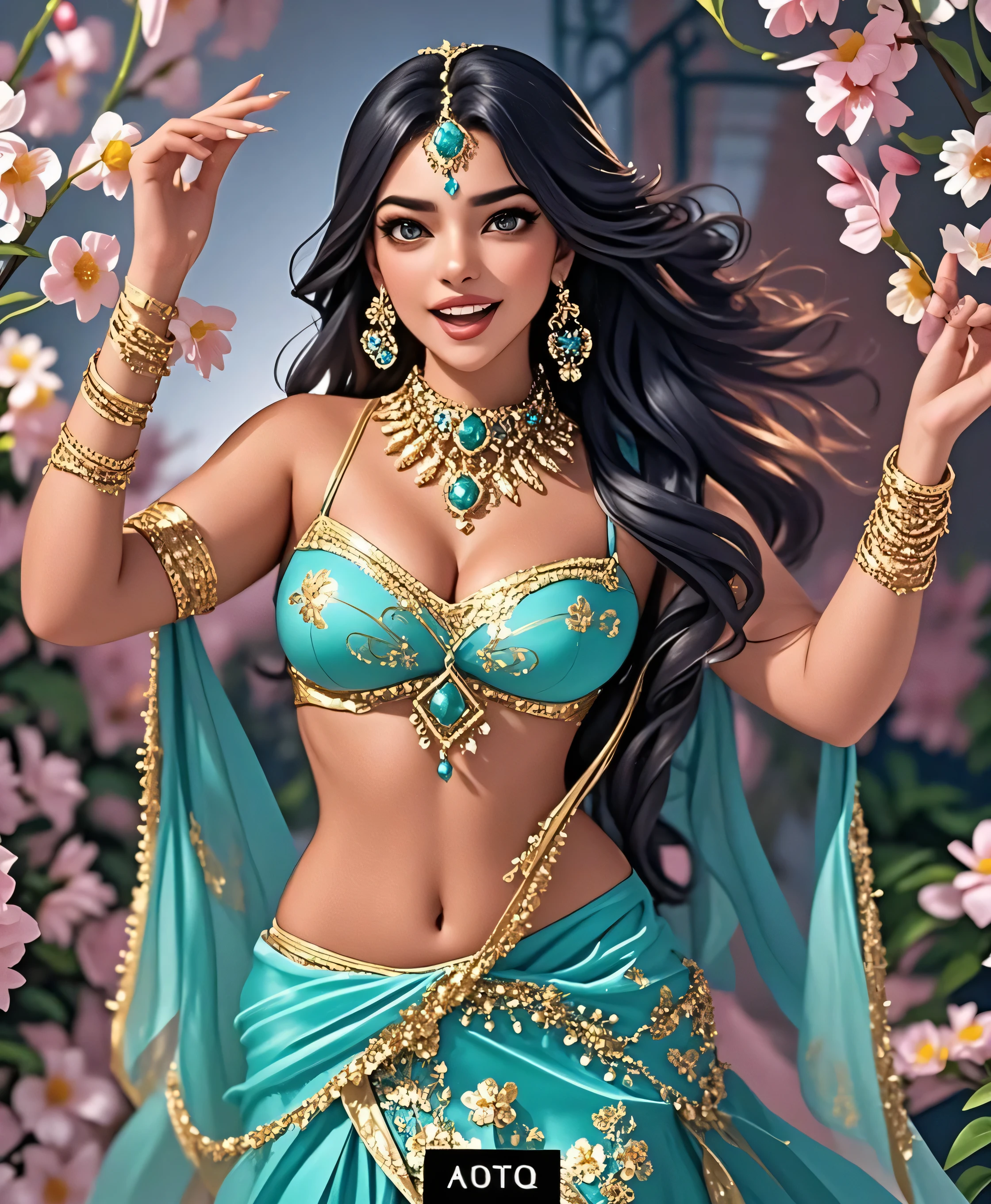 Oil painting of Huma Qureshi as a rajput princess , young, beautiful, large breasts, wearing an ornate sleeved choli and a ghagra, deep cleavage, midriff and belly button visible, wearing ornaments, bindi, nose ring, necklace, long earrings , bangles, standing in a medieval castle, castle towers in background, smiling , upper body view, front view, by Boris Vallejo, Frank Frazetta