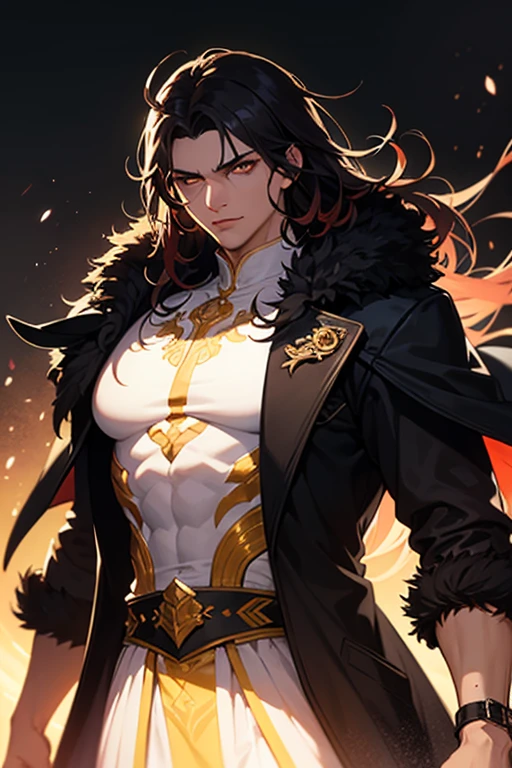 Create an image of a handsome, invincible ancient god in disguise as a human. He is tall, with a perfect muscular build and defined abs, dressed in divine black attire. His facial structure is flawless, resembling that of a Korean man, with dark wavy hair and piercing dark brown eyes. He exudes an aura of power and mystery.