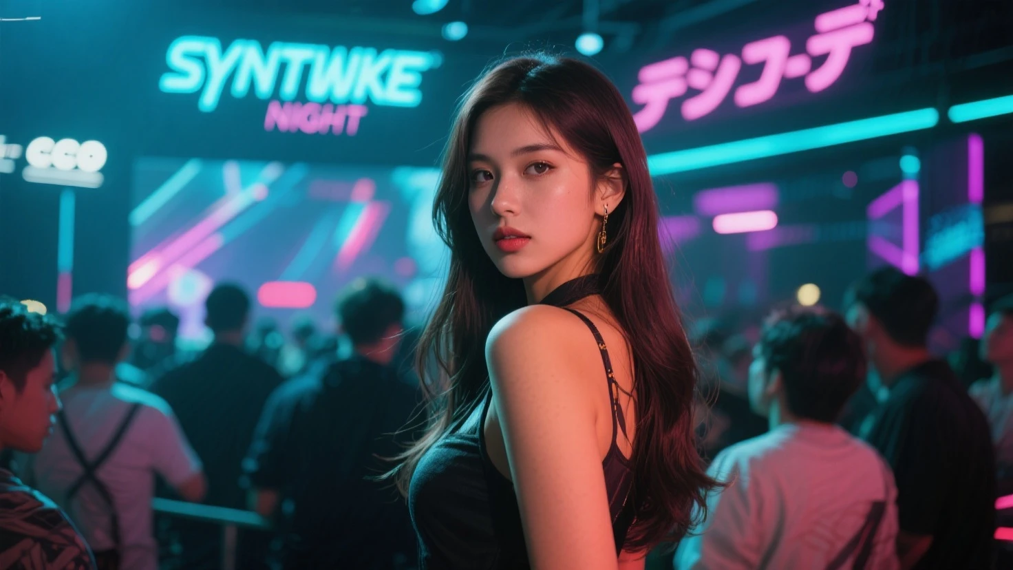 Tzuyu 1, woman, (Realistic), (Hyperrealism), (photoRealistic), Written boundary depth, eye make up:0.6 (whole body:2.0), (Large Bust),(Tight waist), Observe the audience,In the pits of a race track, Race Queen, A sexy dress with open shoulders and neckline
