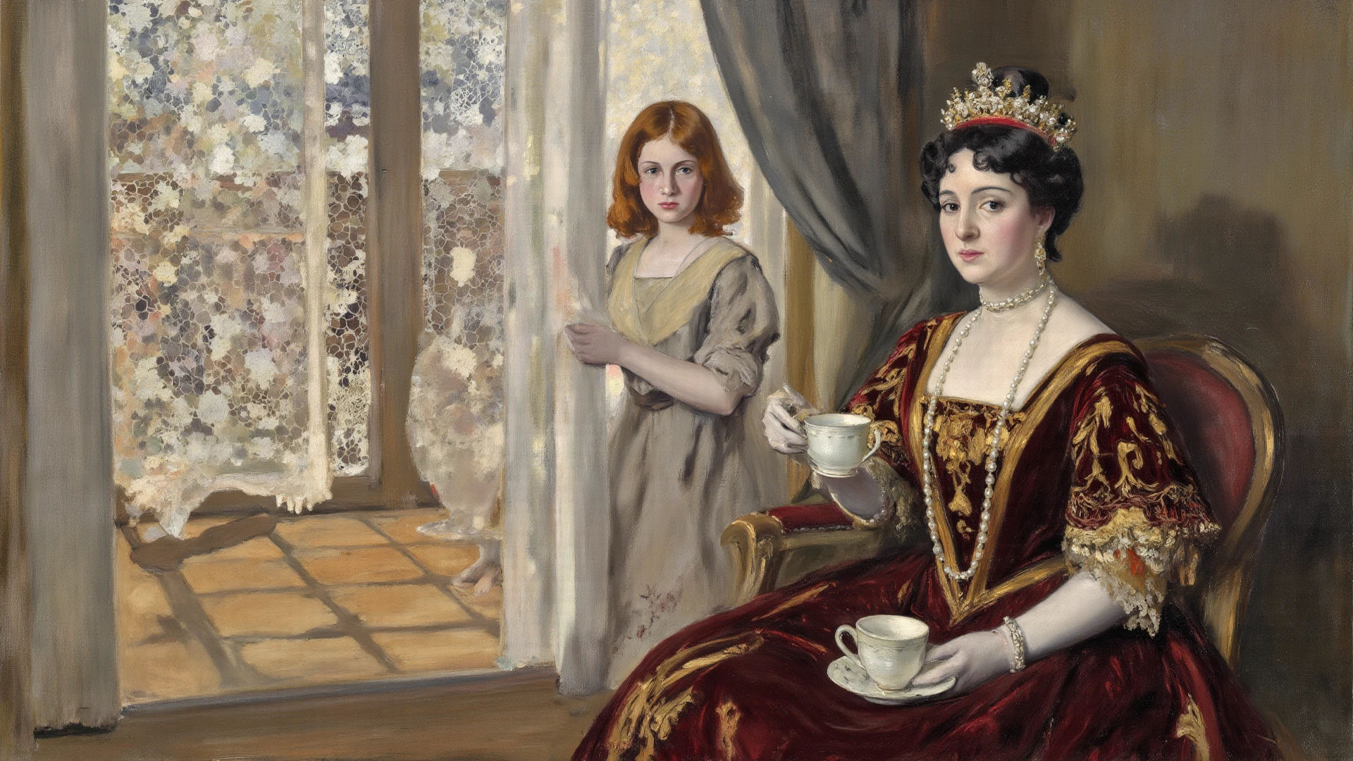 
A Victorian woman, elegantly dressed in flounced clothes and a snug corset, sits at a lavishly set table with her young daughter enjoying breakfast together. The woman exudes poise and refinement as she delicately eats, while her daughter gazes at her with admiration. The room is adorned with intricate decor, ornate chandeliers, and elaborate draperies, creating a luxurious and sophisticated ambiance. The soft glow of candlelight enhances the scene, adding a touch of warmth and intimacy to the moment.
Subject Description: Victorian woman in flounced clothes and corset eating breakfast with her young girl
Type of Image: Realistic Photograph
Art Styles: Victorian elegance
Art Inspirations: Victorian-era fashion illustrations
Camera: Sony Alpha a7 III
Shot: Medium shot
Render Related Information: High resolution, soft lighting, opulent setting