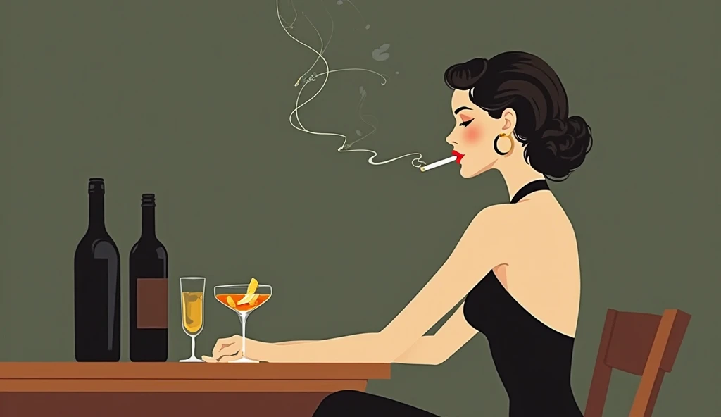 A woman drinking a cocktail in a stylish bar, with a slight stream of water running on the floor,tmari, sketch, traditional media, ballpen drawing, white background (art inspired by Bill Sienkiewicz). oil painting)
