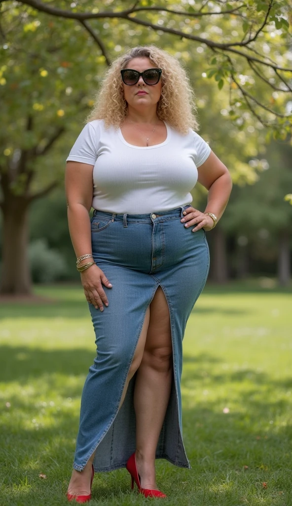 Xyrele, 1girl, solo, 30 years old, (((French face))), (((French nose))), (((French lips))), ((((chubby)))), (((wide hips))), (((blonde hair))), crinkly medium hair, ((Background: Taking photos of the lighthouses)), ((upper body and upper legs)), wearing purple Flowy Tunic Top