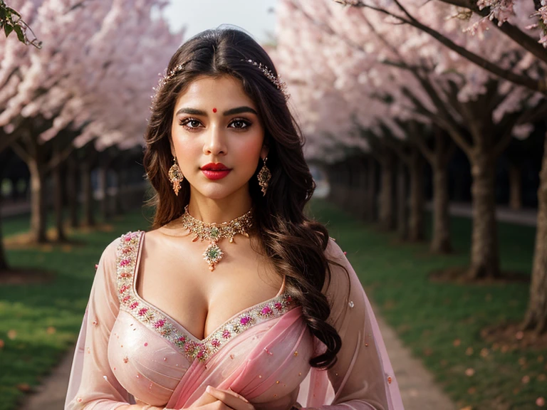 (((((((A)))))))half body of confident-looking Bangladesh woman with long and thick hair, (masterpiece, best quality:1.2), ((((((solo)))))), ((((((1girl)))))), ((looking at camera)), hazel eyes, a smile on the face, royal and lusty look, standing posing like a professional model for a photoshoot, ((((Huge Boobs)))), perfect composition and light, hyper realistic skin texture, super background decorations detailed, 8k, high quality, trending art, trending on art station, photo, intricate details, highly detailed, ((((Cropped Breast Wear)))), (((Floral Maze background)))), (((wearing a bright colour Saree with designs and patterns with sleeves))), (((((big sexy body shape))))), (((Floral Maze background behind her))), (((Portrait Fashion Photo))), hair bobbles, wince, solid circle eyes, light smile, ear blush, fang, ccurate, makeup, hairband, Surrealism, drop shadow, anaglyph, stereogram, tachi-e, pov, atmospheric perspective, glowing light, backlighting, ray tracing, image fill, anaglyph, stereogram, scanlines, speed lines, silhouette, vignetting, 8k, super detail, best quality