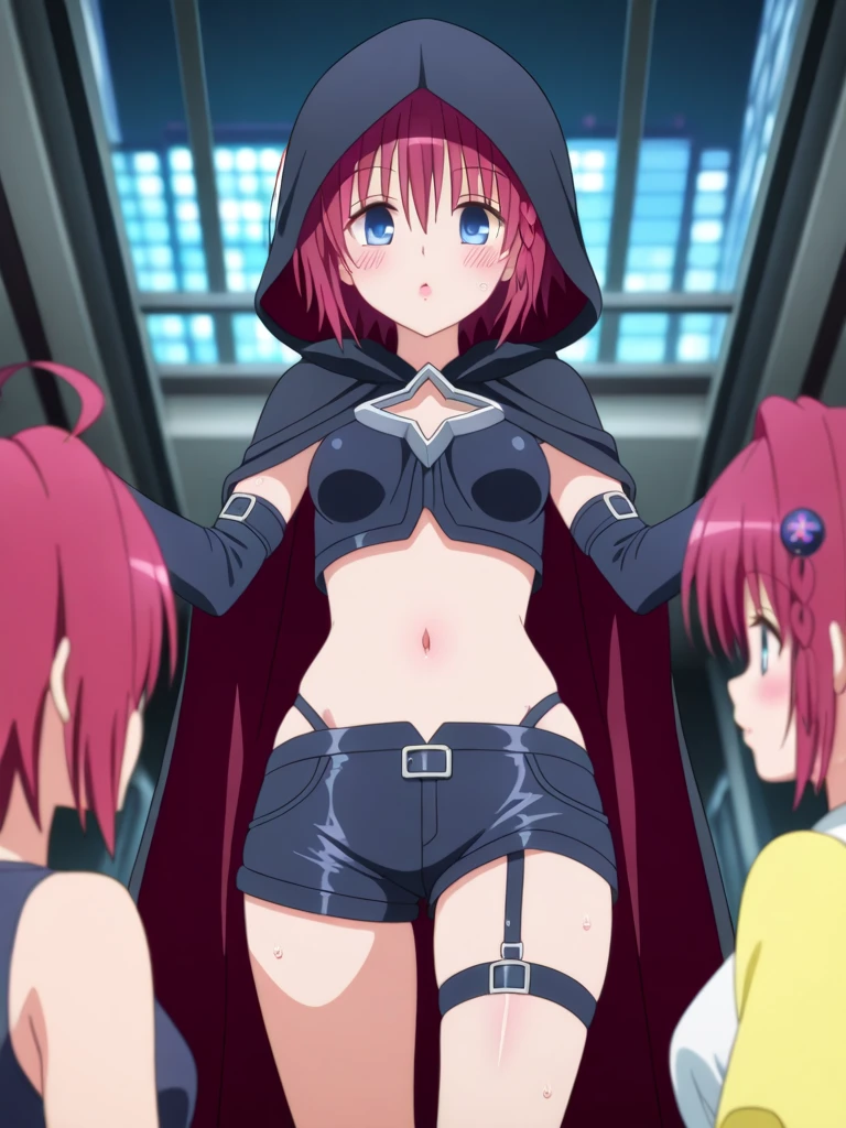 (Anya Forger) , (pink hair), (senketsu:1.2), (short-height), sexy school cosplay costume, hot female, facing viewer, sexy pose