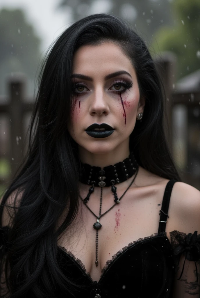 close up portrait of a cute woman (gldot) as Gothic sexy woman with blood dripping from her mouth beautiful vampire queen, vampire girl, Gothic horror vibes, beautiful female vampire queen, Guweiz-style art, dark fantasy mixed with realism, androgynous vampire, goth maiden anime girl, gothic aesthetic, female vampire, gothic art style