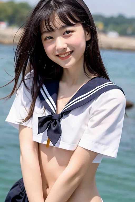 ((((((17 years old))))))、(Aya Ueto : 0.8)、(((A charming face)))、(((Young face)))、(((beautiful girl)))、(((A beautiful woman)))、Beautiful woman、Cute woman、((Innocent face))、((Smile))、((Ultra-detailed face))、((Detailed lips))、((Detailed eyes))、((double eyelid))、(((Beautiful Face)))、(((Beautiful, well-shaped eyes)))、(((Beautiful, well-shaped lips)))、Very Short Hair、ponytail、Pixie cut、BREAK、BREAK、(((Wearing a sailor uniform)))、BREAK、8 heads、(((slender)))、(((Slim body)))、(((Thin body)))、(((Slim woman)))、(Flat Chest:1.5)、BREAK、Photographic quality、Natural light、(フォトRealistic:1.4)、(Highest quality:1.2)、(Ultra-high resolution:1.2)、8K、RAW Photos、Realistic、High Detail、Film Grain、Detail Skin、Symmetrical、Delicate skin、Real human skin、pores、Super detailed、Detailed、(masterpiece : 1.2)、Thin face、Sharp Face、Small Face、Small face、Narrow shoulders、Small shoulders、Small shoulders幅、Slim shoulders、Narrow shoulders幅、Beautiful Japanese Woman、Beautiful Korean Woman、Slim womanモデル、Young Gravure Idol、Realistic young gravure idol、Young Sensual Gravure Idol、Young Pretty Gravure Idol、Japanese Model、Young Gravure Idol、((From the knee up)) 、(arms behind back:1.3)