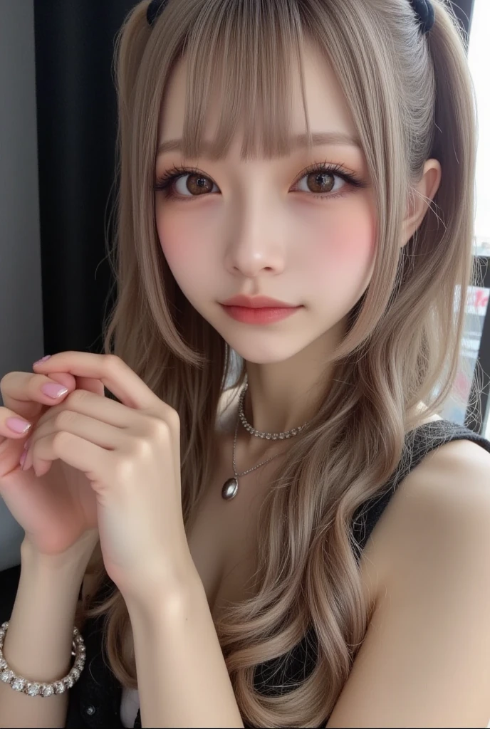 NSFW、Photorealism、highest quality、超A high resolution、Full-color photo、北欧生まれの女性たちの美しくbeautiful写真、Extraordinary beauty、Perfect body、Biologically accurate、Shiny highlights on the cheeks、可愛くてbeautiful顔の詳細、(Dealing with the Children_v1:0.008)、beautiful bangs、Glowing White Skin、目の間のbangs、艶のあるbeautiful髪、Silky Hair、High resolution eyes、beautiful, Bright and clear, Big eyes sparkle charmingly、eyeliner、double eyelid、Found all over the body、It was fun、blush、Embarrassing、Glare、 Small shiny necklace and earrings, Glossy Lips: 1.4,  Open、happiness、happy、（It was funです:1.8）、Glare、Soft Breasts、Small nipples、cover your chest with your hands、cover your crotch with your hand、Lift the hem of a skirt、blush、Embarrassing、私 can see your nippleake your kneeling sex public、Disheveled clothing、No pants、私 can see my pubic hair、dressing、White blouse、stockings、A pure and innocent woman,22 years old, Completely naked、Big and ample breasts、sexual excitement、masturbation behavior、Wavy Hair, bangs, blonde、Silver Hair、Brown Hair、Medium Hair, Midnight at the Hotel, 私'm opening my legs、Sleeping in bed、Viewed from high above、