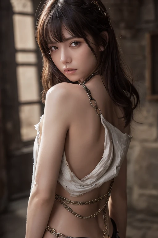((highest quality, masterpiece :1.3)), Photorealistic、Ultra-high resolution、Natural skin texture、Hyperrealism、Reflection from the waist up、A beautiful Japanese girl in her early teens、Twin tail hair、Tank top、Rope bondage around the chest、Angry expression、Private room