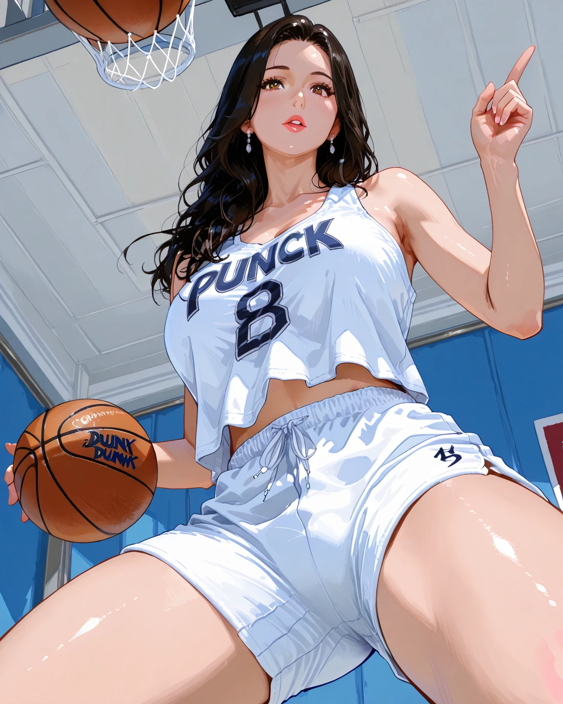 a cartoon of a woman in a bikini com peitos enormes, gigantic holding a basketball, by Eddie Mendoza, cartoon digital painting, basquetebol, inspired por Asaf Hanuka, in digital illustration style, dribble contest winner, Cartoon art style, por Asaf Hanuka, cartoon style illustration, arte pin-up, dribble, Alena Aenami e Artgerm, lois van rossdraw