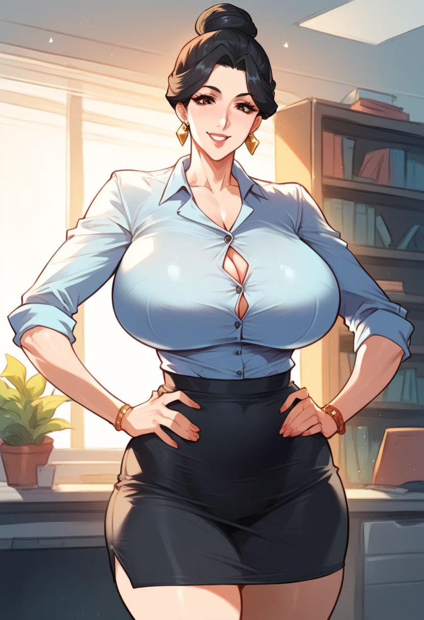 score_9, score_8_up, score_7_up, score_6_up, score_5_up, score_4_up, mature businesswoman sitting on chair in office looking at viewer,