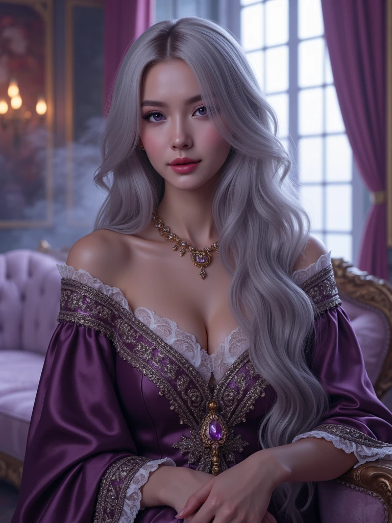 1girl, ice-crystal embellished dress, unclothed body, jewel, lace cloak, fluffs, pearl bodychain, beautiful detailed eyes, beautiful detailed lips, extremely detailed eyes and face, long eyelashes, best quality, 4k, 8k, highres, masterpiece, ultra-detailed, realistic, photorealistic, photo-realistic, ethereal glow, regal elegance, intricate details, luxurious, otherworldly beauty, dark atmospheric background, supernatural aura,  elise,