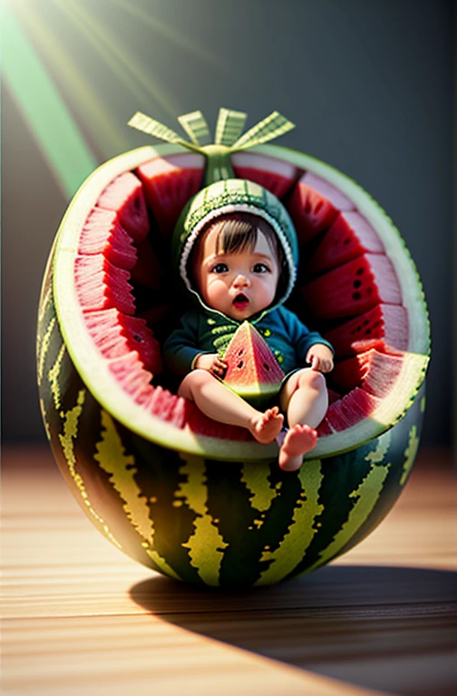 cute watermelon baby, octane render, unreal engine, highly detailed, intricate