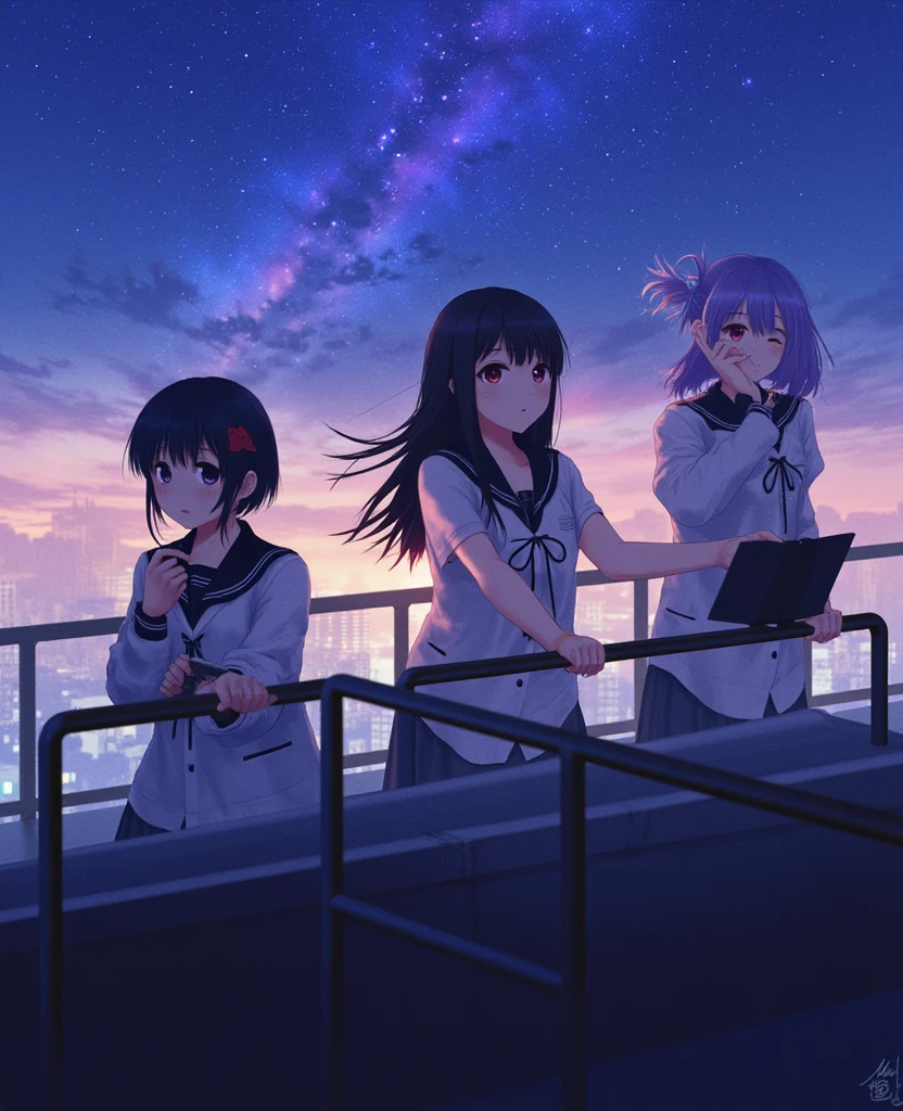 there is a girl standing in front of a group of people, still from a live action movie, rings asuka iwakura station game, cyber school girl, japanese live-action movie, scene from live action movie, tokyo anime scene, still from tv anime, anime film still, movie still of the alien girl, style of madhouse studio anime