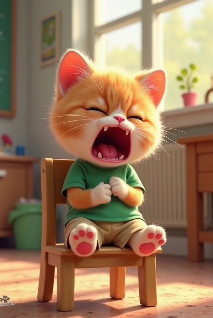 Yellow cat at school crying and shitting in the classroom with everyone laughing at him
