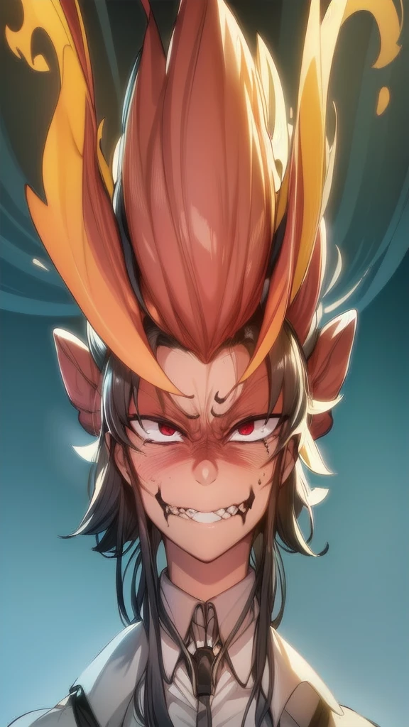 there is a drawing of a man with a bird head and a red beak, human male demon, anthropomorphized chicken, colorful muscular eldritch, dog - faced muscular goblin, portrait demon half human, man male demon, male djinn man demon hybrid, demon male, lowres, portrait of a zentaur, creature bust, human chimera