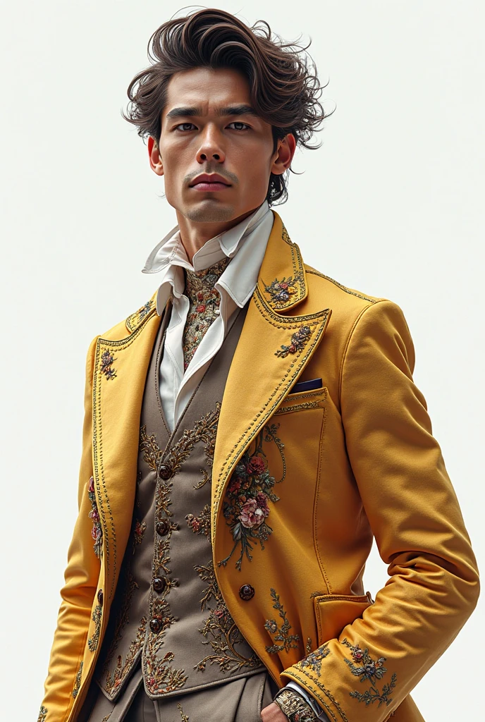 artstudt, (official art, extremely detailed CG unity 8k wallpaper),(1boy:1.3),beautifully detailed eyes, detailed fine nose, detailed fingers, (8k), (best quality), ( masterpiece:1.2), (realistic), ( photorealistic:1.37), extremely detailed
handsome gentleman, vintage hair, vest face, couture, magazine cover, textless, high quality, clothing details, fine fabric, full body, 8k, cinematic lighting, yellow suit, blonde hair,
<lora:add_detail:0.2> <lora:SuiteM1:0.6>