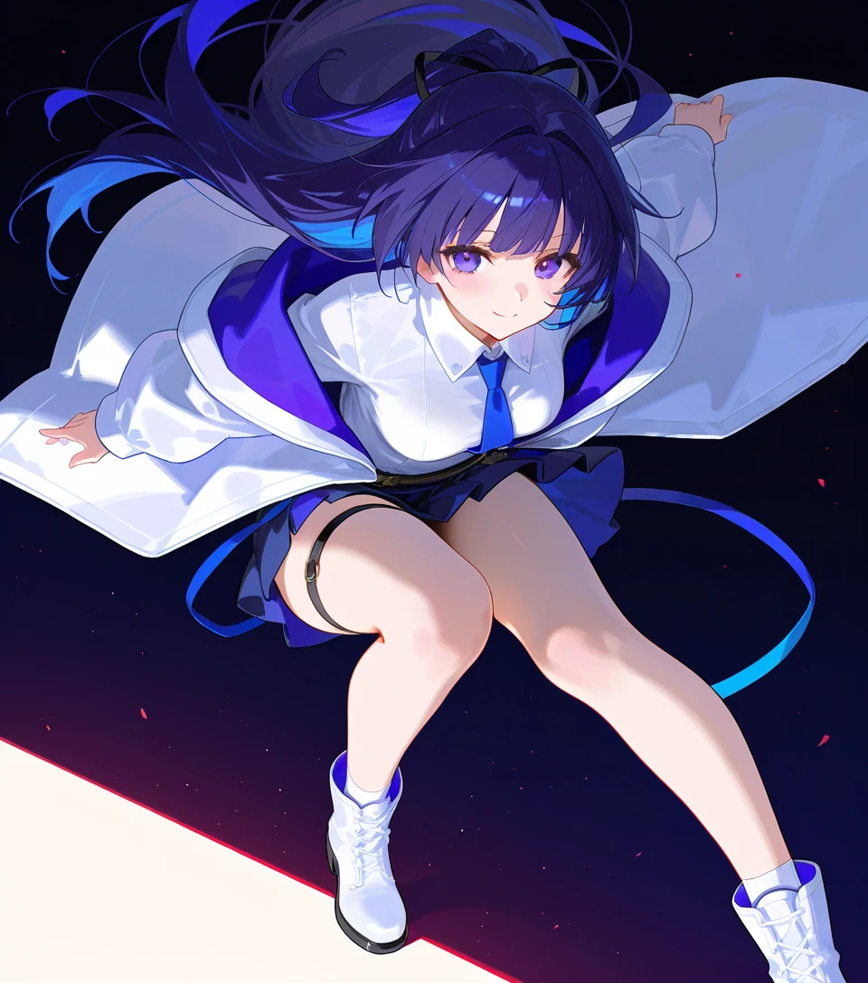 chinese clothes,Dynamism、 female pervert ,full body Esbian、 long-haired, Purple hair color,look down from above, mobster、 cosmic space、neon laser、Neon feeling、The hand is a fist