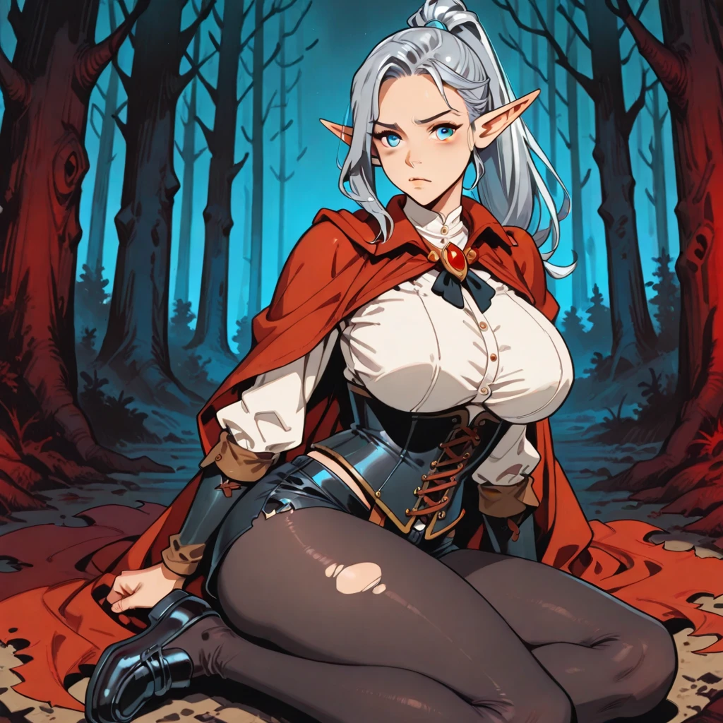 ((A male innocent version of red riding hood wearing short minimerotic dress)), NSFW, hentai, he is on his way to his grandma, (beautiful fairytale forest setting), he is lewd and lifting his skirt, ((bulge under the mini skirt)), ((dripping fat cock under the skirt)), ((he is becoming horny as he dreams about huge monstrous wolf fucking him)),