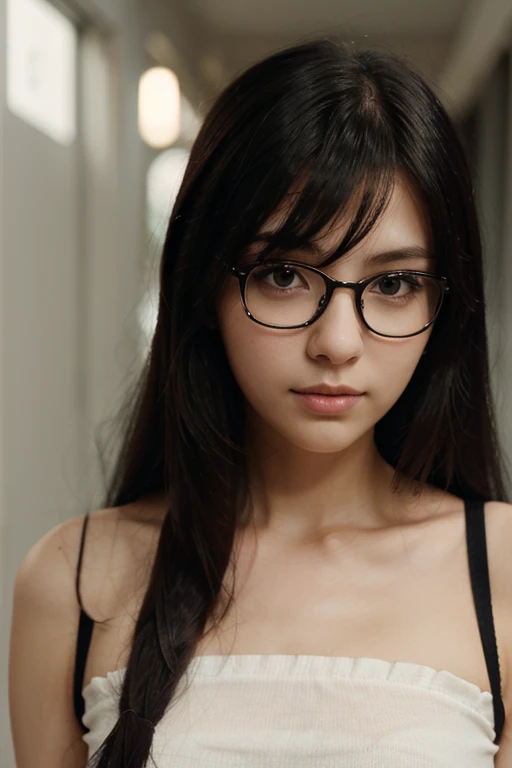 ((highest quality)), ((masterpiece)), (become close), Perfect Face,1 Japanese female,,18 ～ Random age up to 35, ,Black Hair、Random updo hairstyles、  Wear glasses,  Sensational black lace lingerie, Sex with breasts hidden,  Big Breastouth half open、Wet Skin、