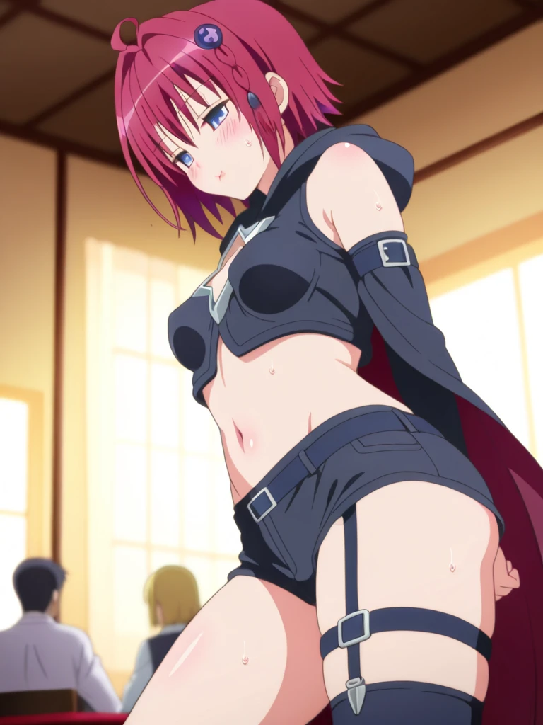 nsfw, anime screencap,official art,1boy, 1girl, reverse suspended congress, imminent penetration, hetero, looking penis, nipples, nude, large penis, glans, from behind, bedroom,,,(sara valestein),(sen12),1girl, breasts, solo, cleavage, large breasts,choker, belt, yellow eyes, red hair,((high heel boots, Knee-high boots)), cum overflow,large areolae, huge nipples, vaginal