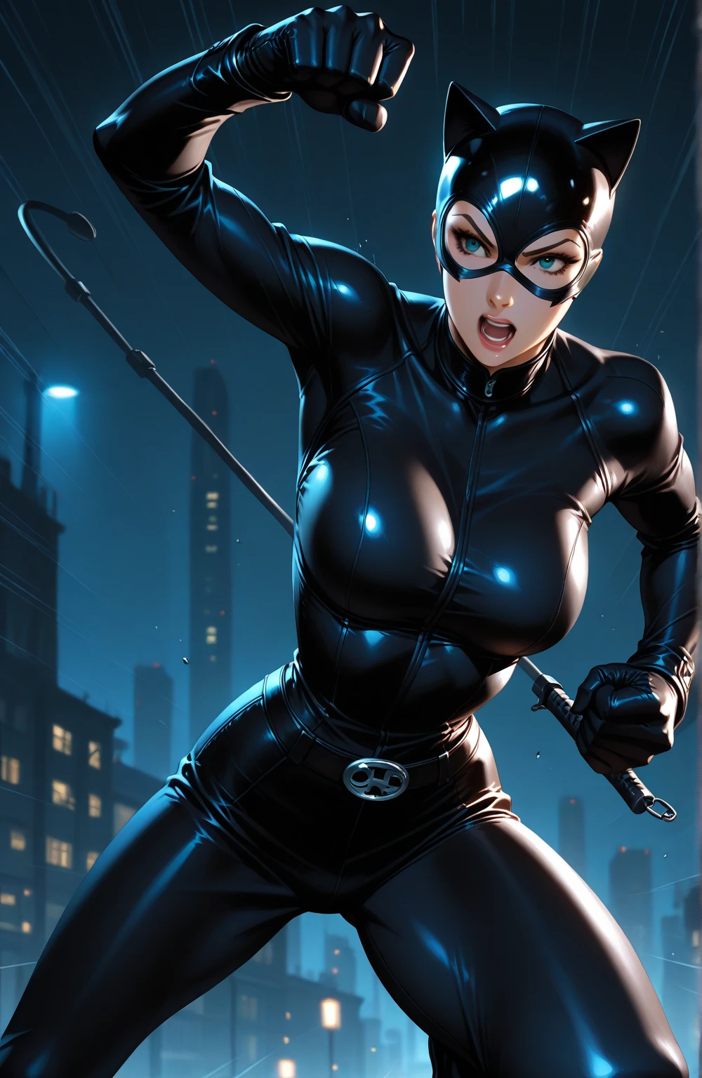Generate an image of the Venom movie cover, but replace Eddie with a sexy Harley Quinn from DC."